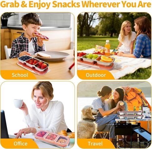 3 Pack 304 Stainless Steel Snack Containers, Reusable Leek Proof Metal Lunch Box with 3 Compartment, Food Storage Containers for Home, Work, Travel in Saudi Arabia