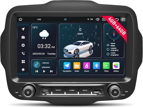 Android 14.0 Car Radio لـ Jeep Renegade 2015-2020 ، 9 "Qled Touchscreen Stereo Stereo مع Carplay Android Auto ، دعم SWC ، GPS Navi ، WiFi/4G ، AM/FM/RDS ، Bluetooth (Octa-Core 4GB RAM+64GB ROM) in Kuwait