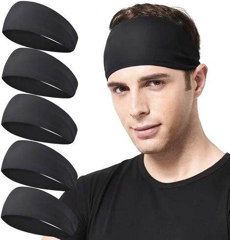 Mens Running Headband,5Pack,Mens Sweatband Sports Headband for Running,Cycling,Basketball,Yoga,Fitness Workout Stretchy Unisex Hairband in Saudi Arabia
