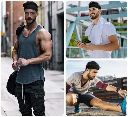 Mens Running Headband,5Pack,Mens Sweatband Sports Headband for Running,Cycling,Basketball,Yoga,Fitness Workout Stretchy Unisex Hairband in Saudi Arabia