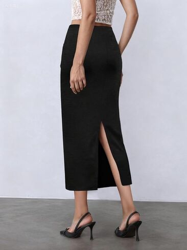 Womens Soft Midi Skirt for Women Black Bodycon Long Pencil Skirts High Waisted Elegant Fall Winter Thick Skirt 2025 in Saudi Arabia