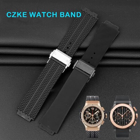 لساعة HUBLOT Big Bang سيليكون حزام الساعة 26 مم * 19 مم 25 مم * 17 مم حزام ساعة مقاوم للماء سوار ساعة مطاطي (اللون: أسود-روزيغولد، الحجم: 26-19 مم) in Kuwait