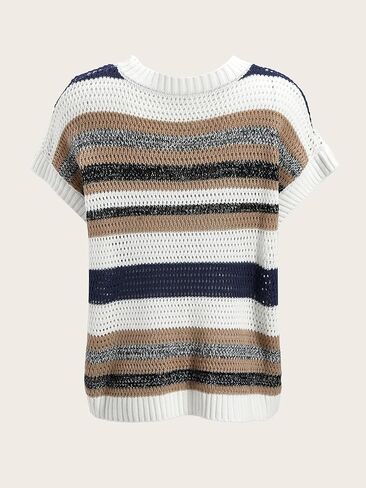 Women's Striped Crochet Sweater Vest Short Sleeve Hollow Out Oversized Sweaters in Saudi Arabia