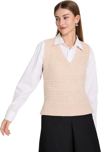 Sweater Vest for Women V Neck Women's Sweater Vests Sleeveless Knit Ribbed Tank Tops Casual Pullover Sweaters in Saudi Arabia