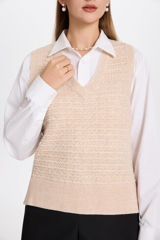 Sweater Vest for Women V Neck Women's Sweater Vests Sleeveless Knit Ribbed Tank Tops Casual Pullover Sweaters in Saudi Arabia