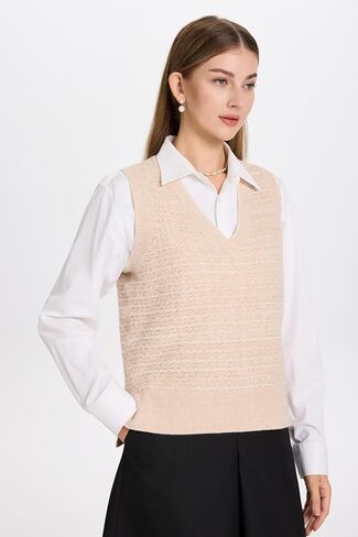 Sweater Vest for Women V Neck Women's Sweater Vests Sleeveless Knit Ribbed Tank Tops Casual Pullover Sweaters in Saudi Arabia