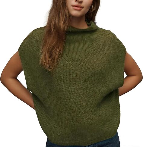 Women Mock Neck Sleeveless Sweater Vest Oversized Ribbed Knit Pullover Fall Casual Business Tank Top in Saudi Arabia