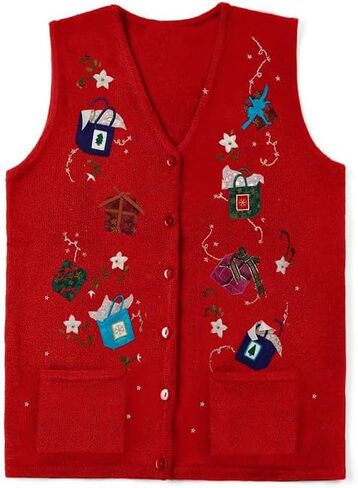 Women Christmas Button Sweater Vest Sleeveless Button Down Knit Tank Top Embroidery Santa Print Vest Top Holiday in Saudi Arabia