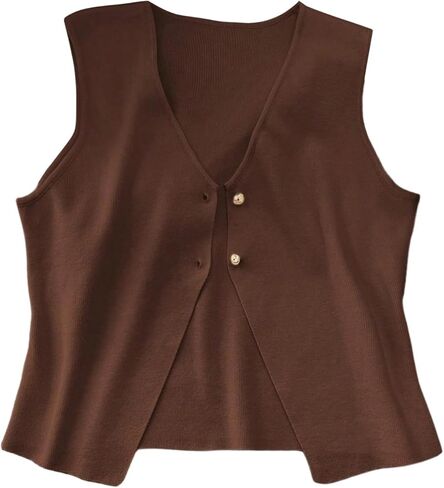 OYOANGLE Women's Plus Size Sweater Vest Button Up V Neck Sleeveless Sweater Tops in Saudi Arabia