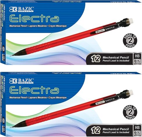 BAZIC Mechanical Pencil Electra 0.7mm, Smooth Writing Pencils Lead, Latex Free Eraser, for Drafting Drawing Sketching, Total 12-count in Saudi Arabia