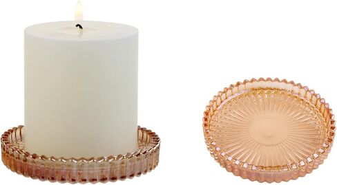 مجموعات حامل الشموع - مجموعة من 6 لوحات حامل شموع زجاجية كهرمانية مقاس 3.8 بوصة - حامل شموع عمود أنيق لديكور الزفاف والعطلات (AmberP6PCS) in Kuwait