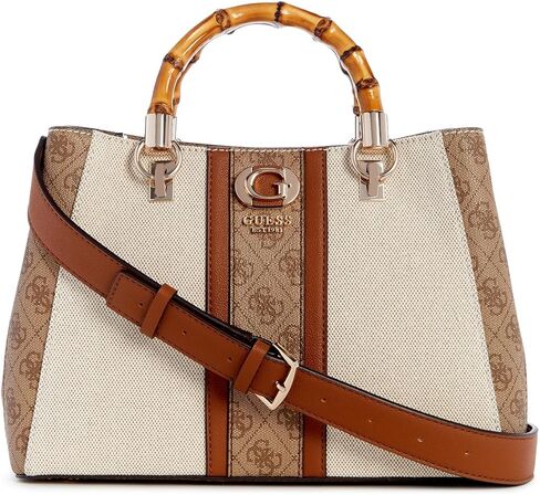 GUESS Kerima Bamboo Girlfriend Satchel, Natural/Latte Logo in Saudi Arabia