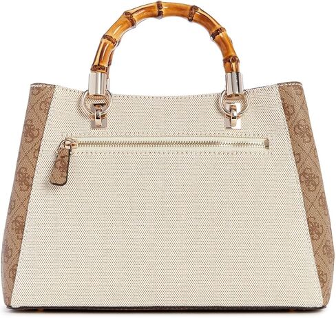 GUESS Kerima Bamboo Girlfriend Satchel, Natural/Latte Logo in Saudi Arabia