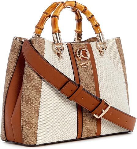 GUESS Kerima Bamboo Girlfriend Satchel, Natural/Latte Logo in Saudi Arabia