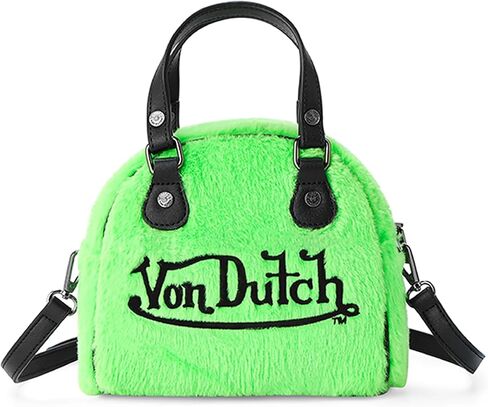 Von Dutch Mini Furry Bowling Bag | 6.8" Faux Fur Crossbody with Logo Hardware, Top Handles & Branded Interior Lining in Saudi Arabia