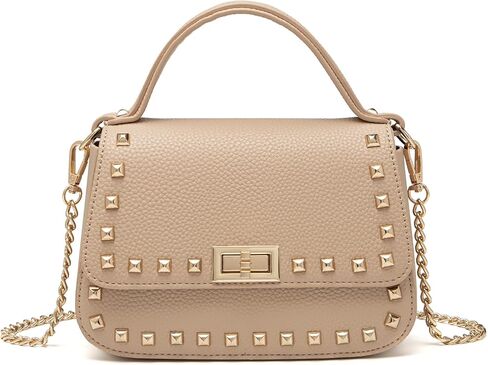 Women's Top Handle Handbag with Rivet, Lightweight PU Small Purse with Detachable Chain for Daily Use in Saudi Arabia
