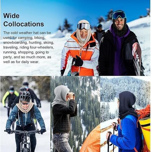 Winter Hats for Women, Hooded Scarf Hat for Men Outdoor Sports Balaclava Knit Skull Cap Beanie Men Neck Gaiters Black in Saudi Arabia