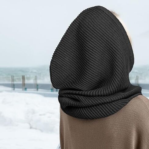 Winter Hats for Women, Hooded Scarf Hat for Men Outdoor Sports Balaclava Knit Skull Cap Beanie Men Neck Gaiters Black in Saudi Arabia