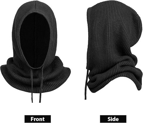 Winter Hats for Women, Hooded Scarf Hat for Men Outdoor Sports Balaclava Knit Skull Cap Beanie Men Neck Gaiters Black in Saudi Arabia