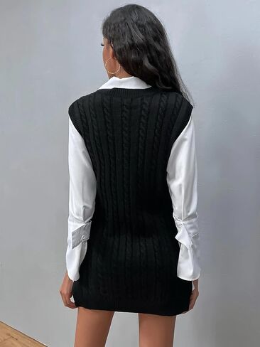 Womens Long Sweater Vest, V Neck Sleeveless Knit Pullover Top Side Slit Tunic Length Knitwear Fall Winter Sweater Vest Knit in Saudi Arabia