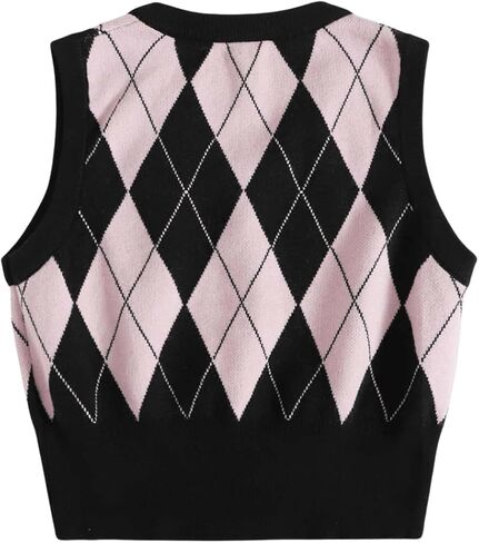 سترة نسائية من SweatyRocks بنمط هندسي ورقبة على شكل حرف V بدون أكمام على طراز Preppy in Kuwait