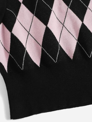 سترة نسائية من SweatyRocks بنمط هندسي ورقبة على شكل حرف V بدون أكمام على طراز Preppy in Kuwait
