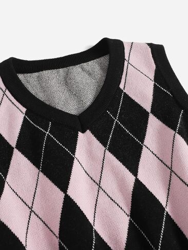 سترة نسائية من SweatyRocks بنمط هندسي ورقبة على شكل حرف V بدون أكمام على طراز Preppy in Kuwait