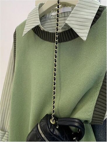 GORGLITTER Women's Color Block Sweater Vest Tops Crew Neck Sleeveless Fall Trendy Casual Lightweight Knit Tank Tops in Saudi Arabia