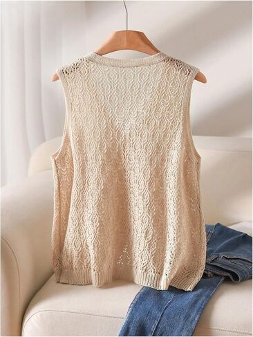 SHENHE Women's Plus Size Hollow Out Knitted Sweater Vest Button Up Sleeveless Crochet Vest Cardigan in Saudi Arabia