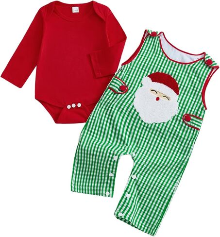 Baby Boy Christmas Outfit Long Sleeve Gentleman Shirt Onesie Gingerbread Overalls Set Newborn Romper Winter Clothes in Saudi Arabia