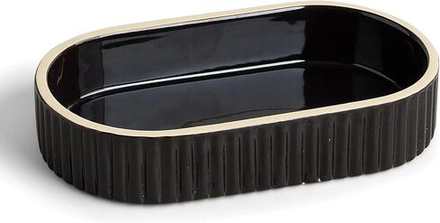 Preston Lane Signature Ceramic Tray – Handmade in Portugal with Fluted Edges & Hand-Painted Trim – Decorative Organizer or Home Accent, Medium, Ink in Saudi Arabia