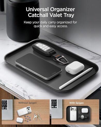 Spigen Modern Valet Tray Premium PU Storage Stylish Organizer Designed for Entryway Bedside Nightstand Desk for Key, Wallet, Watch, Phone, Jewelry, and Everyday Carry Accessories - Black (Catchall) in Saudi Arabia
