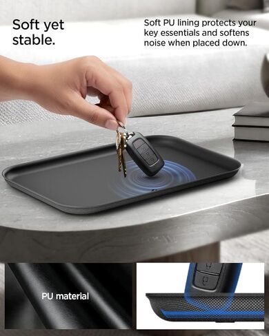 Spigen Modern Valet Tray Premium PU Storage Stylish Organizer Designed for Entryway Bedside Nightstand Desk for Key, Wallet, Watch, Phone, Jewelry, and Everyday Carry Accessories - Black (Catchall) in Saudi Arabia