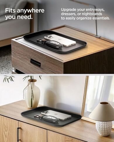 Spigen Modern Valet Tray Premium PU Storage Stylish Organizer Designed for Entryway Bedside Nightstand Desk for Key, Wallet, Watch, Phone, Jewelry, and Everyday Carry Accessories - Black (Catchall) in Saudi Arabia