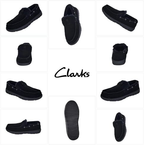 Clarks Mens Suede Venetian Moccasin Slipper - Plush Faux Fur Lining - Indoor Outdoor House Slippers For Men Size 11 Black in Saudi Arabia