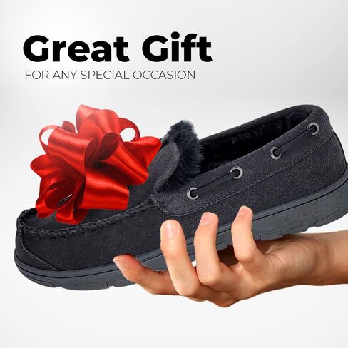 Clarks Mens Suede Venetian Moccasin Slipper - Plush Faux Fur Lining - Indoor Outdoor House Slippers For Men Size 11 Black in Saudi Arabia