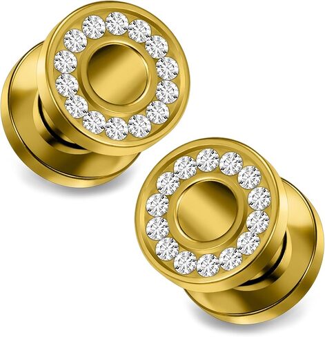 مقاييس ocptiy 10G-00G للأذنين 316L من الفولاذ الجراحي بلمسة نهائية من الأنفاق المتوهجة الفردية وأقراط مجوفة من الألماس الملولبة داخليًا للنساء والرجال والفضة والذهب الأسود زوج واحد in Saudi Arabia
