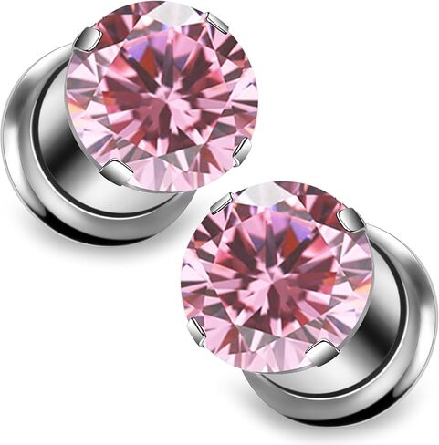 Ocptiy 10G-00G Astm F136 Titanium Gauges Tunnels for Ear Screw Fit Round CZ Ear Gauges Tunnels Plug Earrings Expander Stretcher Piercing Jewelry for Women Men Silver Gold 1 Pairs in Saudi Arabia