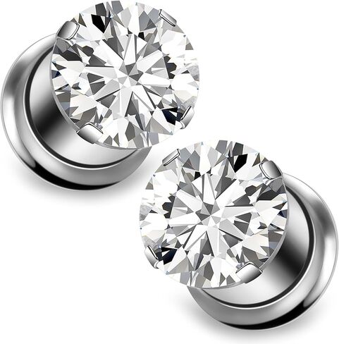 Ocptiy 10G-00G Astm F136 Titanium Gauges Tunnels for Ear Screw Fit Round CZ Ear Gauges Tunnels Plug Earrings Expander Stretcher Piercing Jewelry for Women Men Silver Gold 1 Pairs in Saudi Arabia