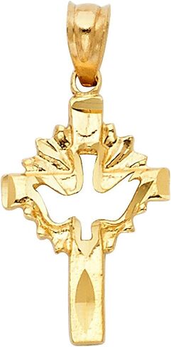 Holy Spirit Dove & Cross Pendant Solid 14k Yellow Gold Religious Charm Polished Design 18 x 12 mm in Saudi Arabia