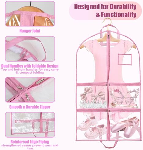 6 Pack Clear Garment Bags for Dance Costumes, 40 inch Clear PVC Dance Garment Bags for Dancers with 5 Large Pockets, Waterproof Dustproof Dance Bag for Dance Competitions [ 2025 New Upgraded Version] in Saudi Arabia
