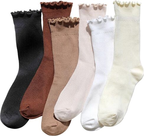 Ruffle Socks for Women, Frilly Crew Socks, Casual Breathable Cotton Cute 6 Pairs in Saudi Arabia