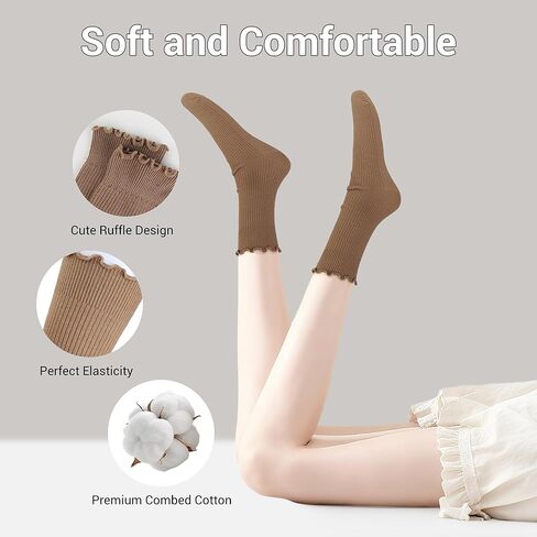 Ruffle Socks for Women, Frilly Crew Socks, Casual Breathable Cotton Cute 6 Pairs in Saudi Arabia