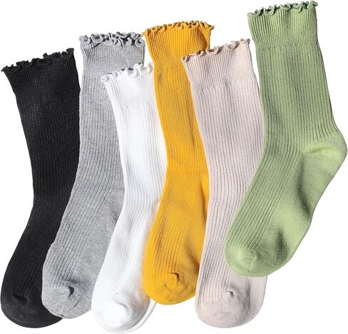 Ruffle Socks for Women, Frilly Crew Socks, Casual Breathable Cotton Cute 6 Pairs in Saudi Arabia