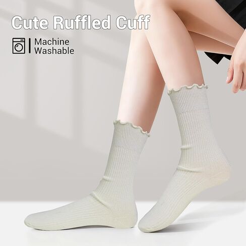 Ruffle Socks for Women, Frilly Crew Socks, Casual Breathable Cotton Cute 6 Pairs in Saudi Arabia