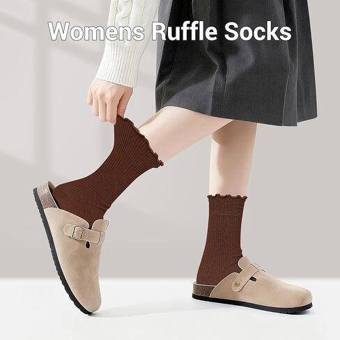 Ruffle Socks for Women, Frilly Crew Socks, Casual Breathable Cotton Cute 6 Pairs in Saudi Arabia