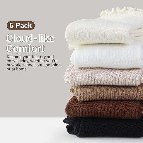 Ruffle Socks for Women, Frilly Crew Socks, Casual Breathable Cotton Cute 6 Pairs in Saudi Arabia