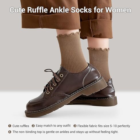 Ruffle Socks for Women, Frilly Crew Socks, Casual Breathable Cotton Cute 6 Pairs in Saudi Arabia
