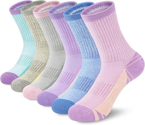 6 Pairs Crew Socks for Women Hiking Athletic Running Cushioned Compression Breathable Cotton Socks in Saudi Arabia