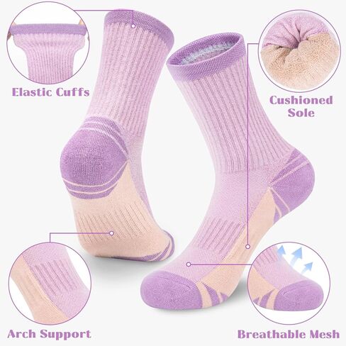 6 Pairs Crew Socks for Women Hiking Athletic Running Cushioned Compression Breathable Cotton Socks in Saudi Arabia